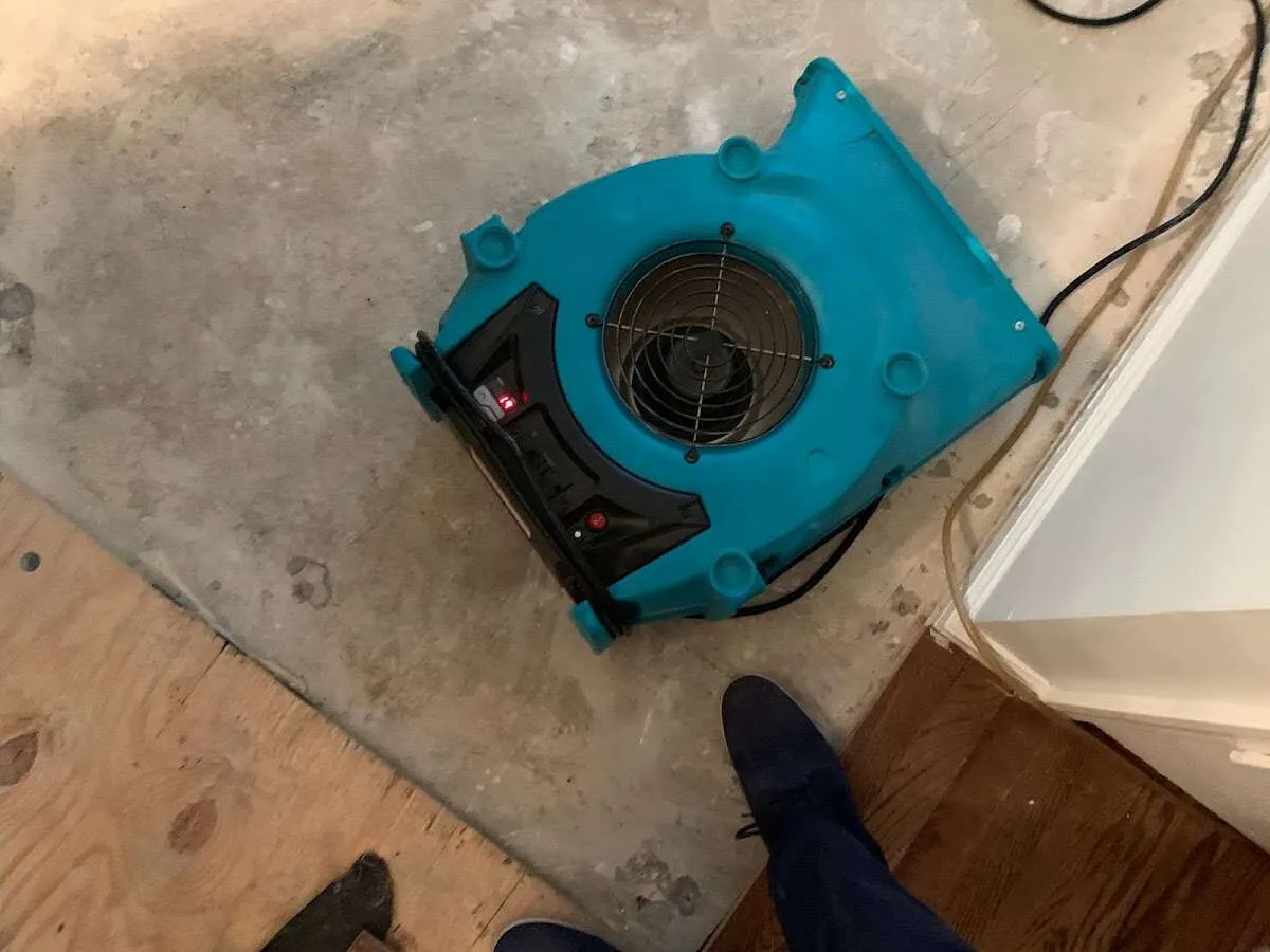 Air mover drying subfloor during Leak Detection & Repair in Orem
